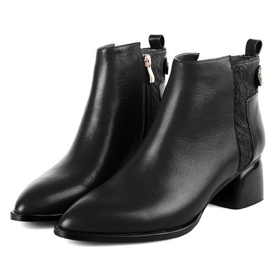 全真牛皮x馬毛拼接設計中跟短靴300243 靴子 | boots|短靴