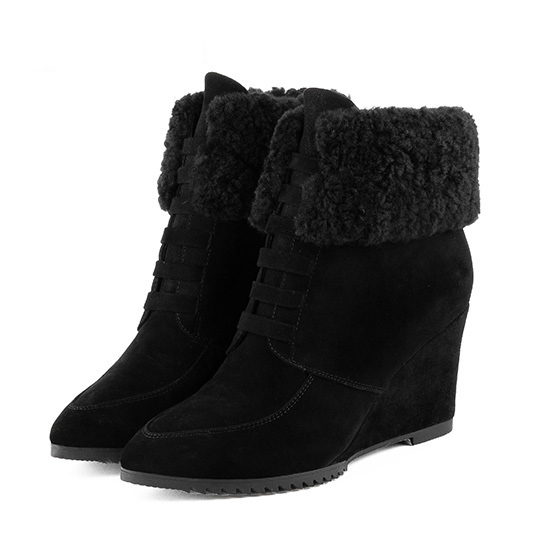 全真牛麂皮拼接羊毛楔形靴400137 靴子 | boots|短靴|雪靴
