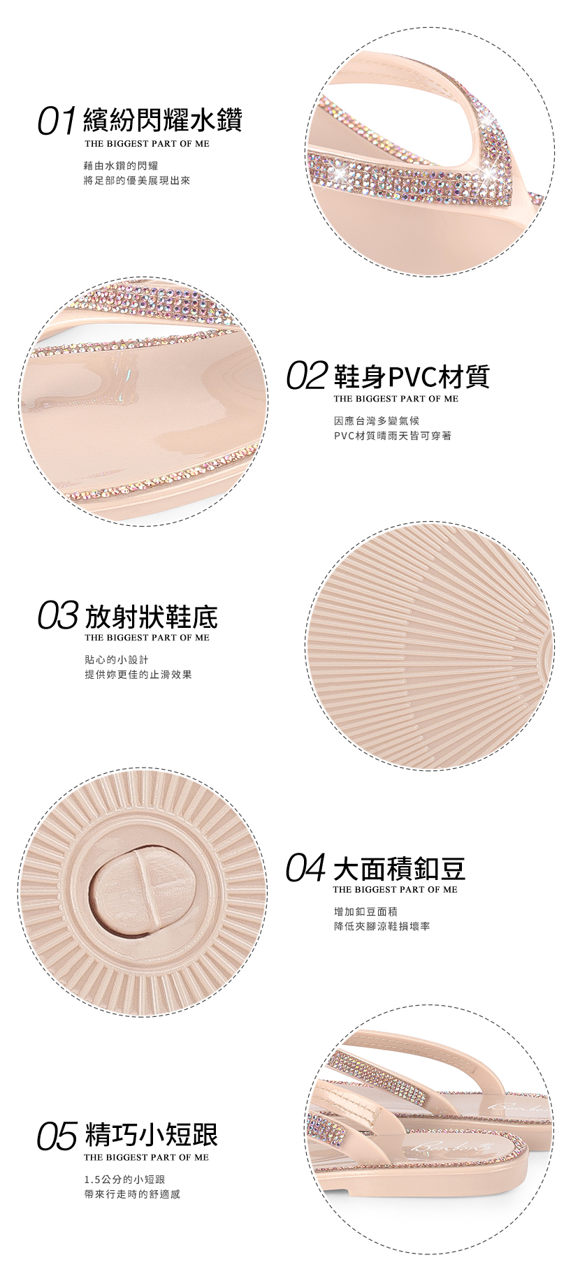 防水果凍系列 水鑽環繞夾腳涼鞋200258 - 優雅杏