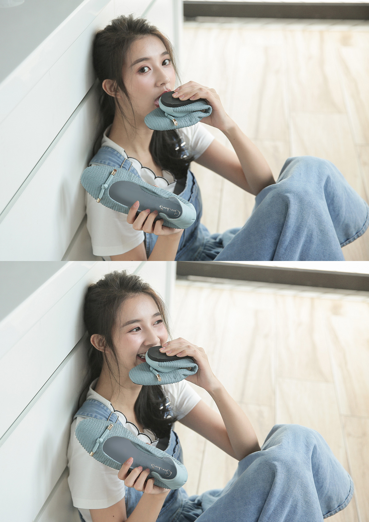 全真皮美人魚氣質蝴蝶結摺疊鞋300322 - 湖水藍