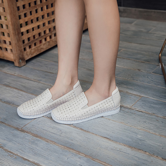 全真皮編織閃鑽休閒鞋100364 - 純淨白, 35 全館商品|休閒鞋 | casual|平底休閒鞋|主題 | topic|運動風|閃鑽系列
