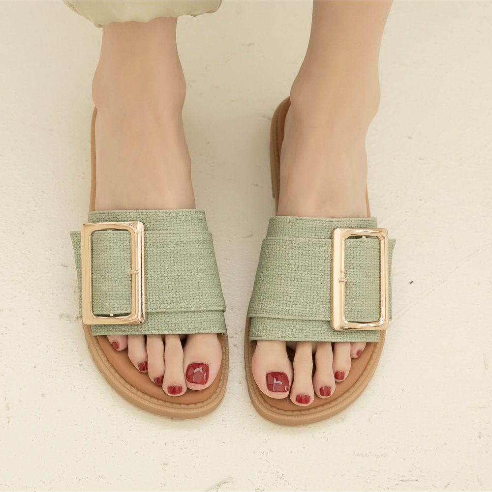MIT 簡約輕甜寬帶平底涼鞋 100447 - 綠, 35 全館商品|涼鞋 | Sandals|平底涼鞋|主題 | topic|MIT手工鞋
