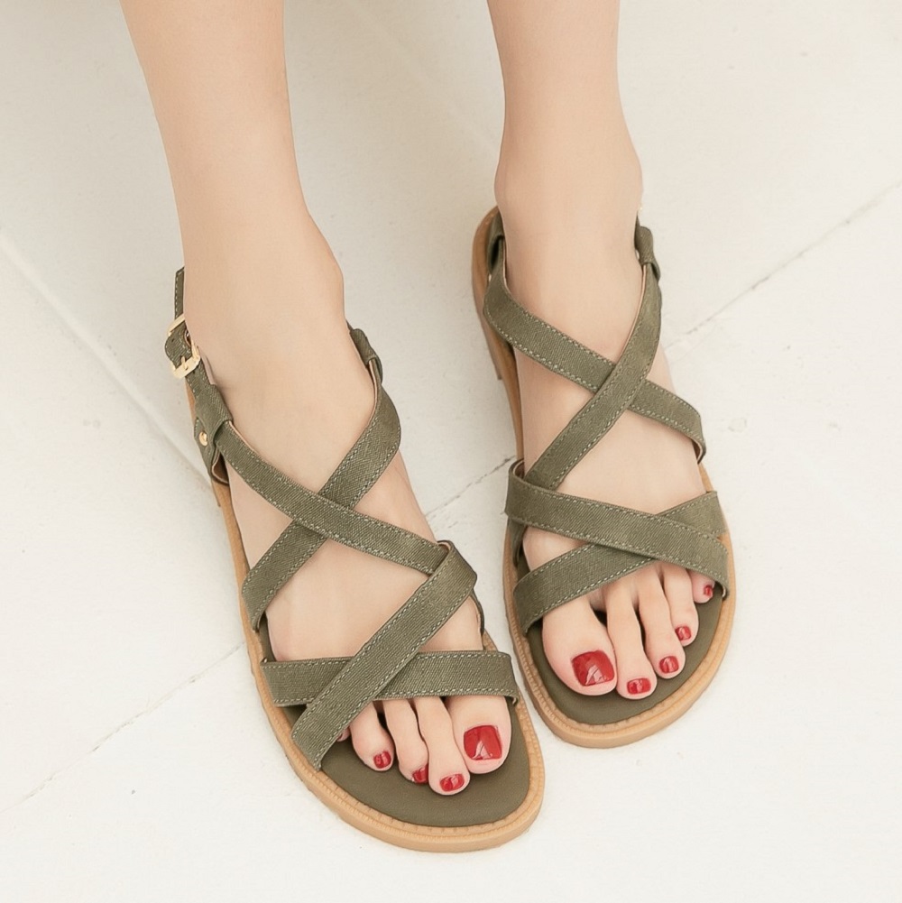 MIT 羅馬約會交叉簡約涼鞋 100448 - 綠, 35 全館商品|涼鞋 | Sandals|平底涼鞋|主題 | topic|MIT手工鞋
