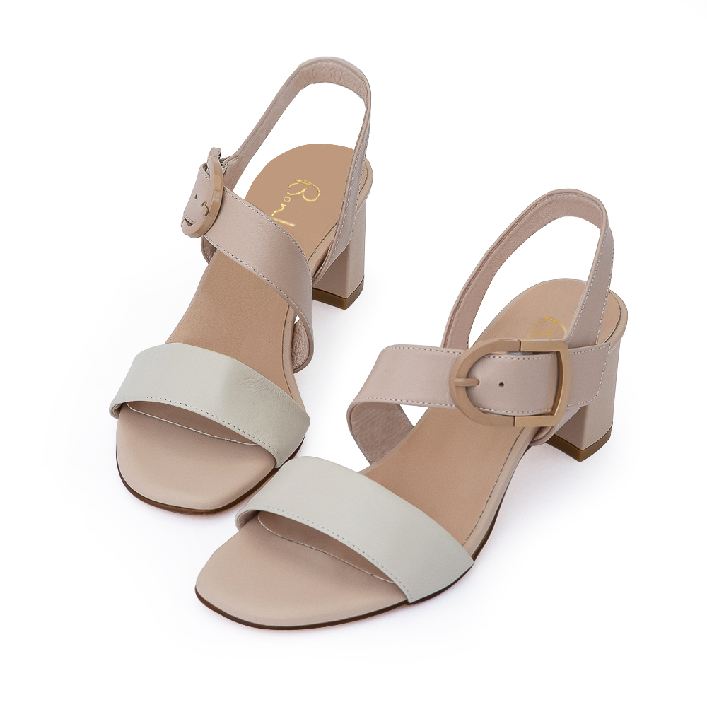 MIT S曲線異材質真皮粗跟涼鞋 100460 - 杏, 35 全館商品|涼鞋 | Sandals|高跟涼鞋|主題 | topic|MIT手工鞋|限時活動 | event