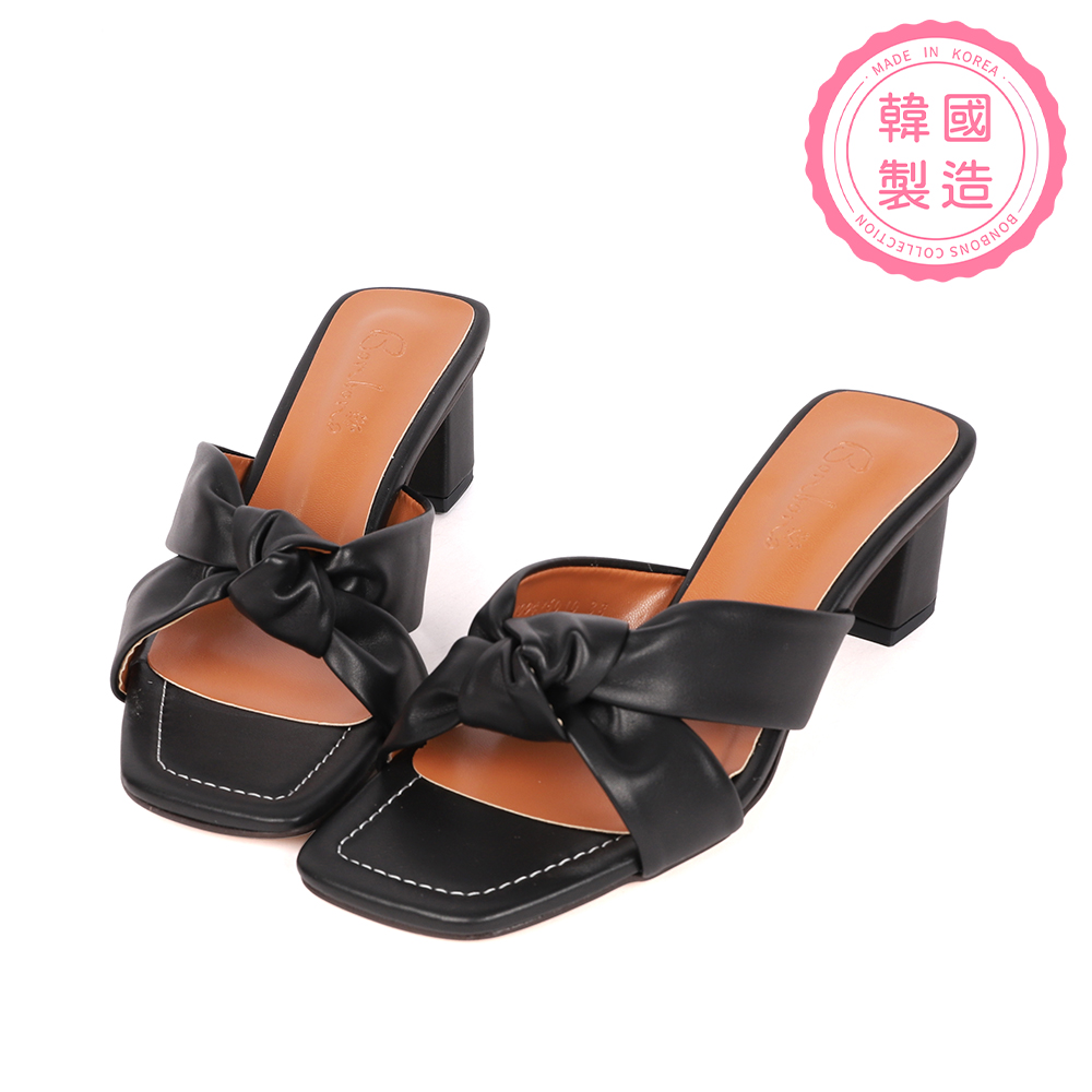 方頭扭結粗跟涼鞋 100476 全館商品|最後數量 售完不補|㊣韓國製造✨|涼鞋 | Sandals|高跟涼鞋