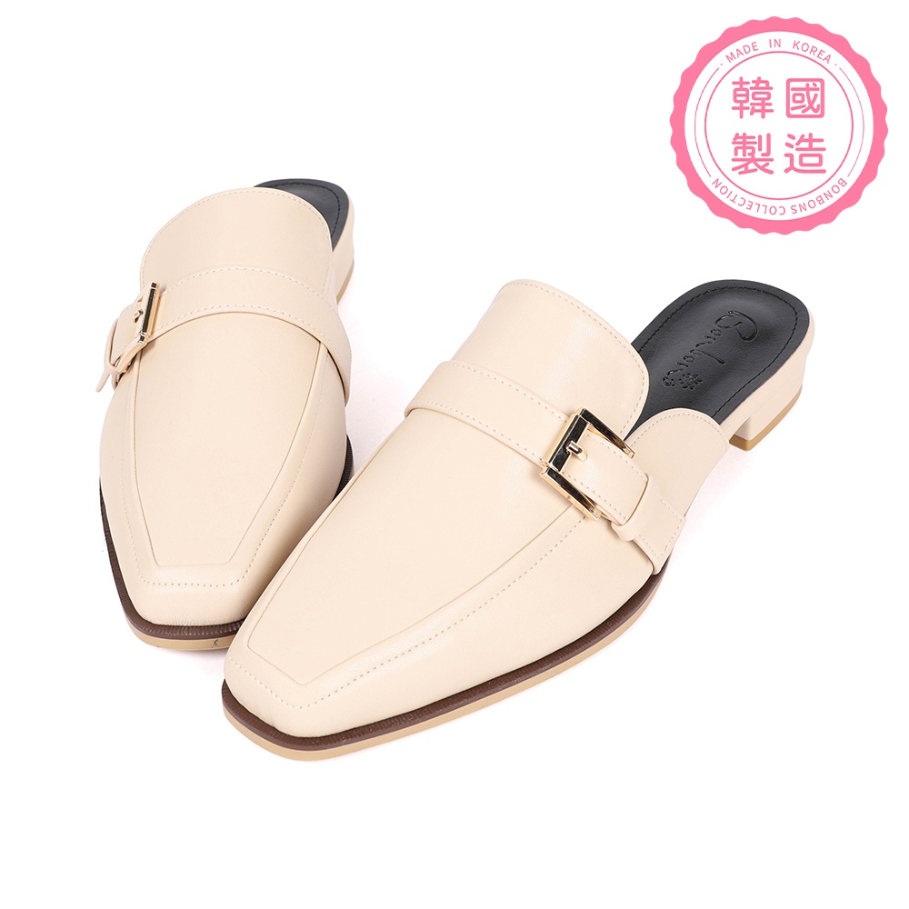 復古皮帶釦低跟穆勒鞋 100480