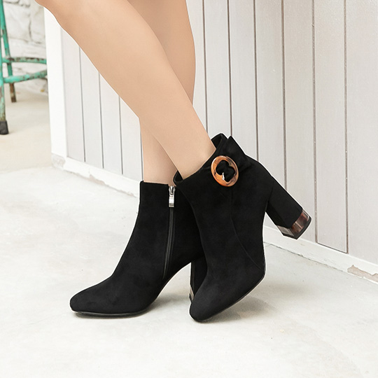 絨布琥珀圓釦粗高跟短靴300363 靴子 | boots|短靴|主題 | topic|大尺碼
