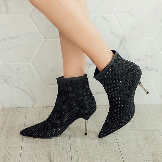 時尚閃鑽襪套高跟短靴300366 靴子 | boots|短靴