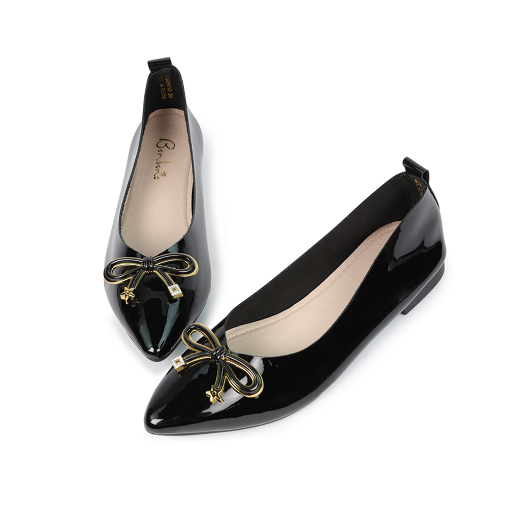 浪漫氣息蝴蝶結尖頭全真皮低跟鞋300408 全館商品|跟鞋 | heels|低跟鞋5.5cm以下|平底鞋 | flat|平底鞋|主題 | topic|娃娃鞋|閃鑽系列