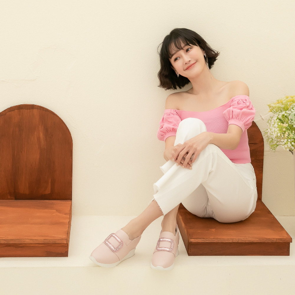 💖完美九頭身💖方鑽釦內增高厚底全真皮休閒鞋400245
