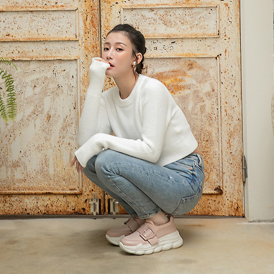 時尚方扣異材質雲朵真皮厚底休閒鞋400246,厚底休閒鞋,休閒鞋,真皮休閒鞋,雲朵厚底鞋,厚底鞋,BONBONS雲朵鞋,街頭風