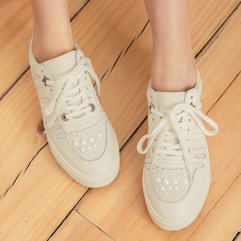率性珍珠全真皮厚底休閒鞋 400279 - 白, 35 全館商品|休閒鞋 | casual|平底休閒鞋|主題 | topic|運動風