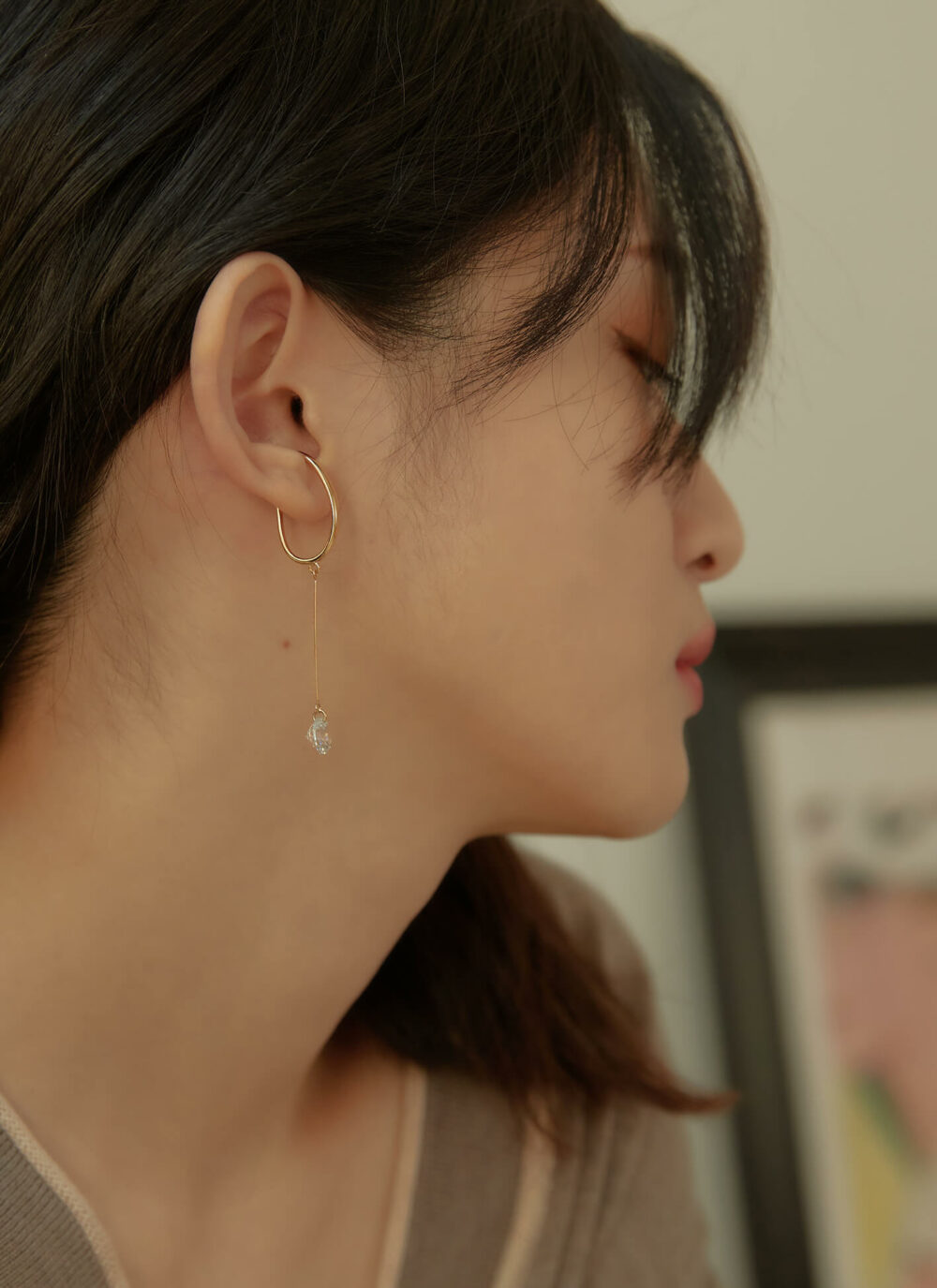 Eco安珂,韓國飾品,韓國耳環,韓國耳骨夾,垂墜耳環,垂墜耳骨夾,耳夾式耳環,單鑽耳骨夾,耳扣,耳骨耳環,耳窩耳環,墜鍊耳骨夾,無耳洞耳環