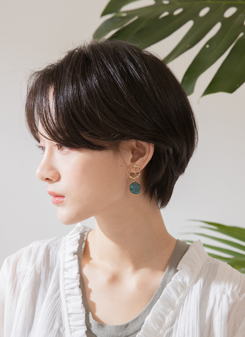 Eco安珂,韓國飾品,韓國耳環,耳夾式耳環,藍綠色耳環.仿舊耳環.復古耳環,藍綠色,螺旋夾耳環,針式耳環