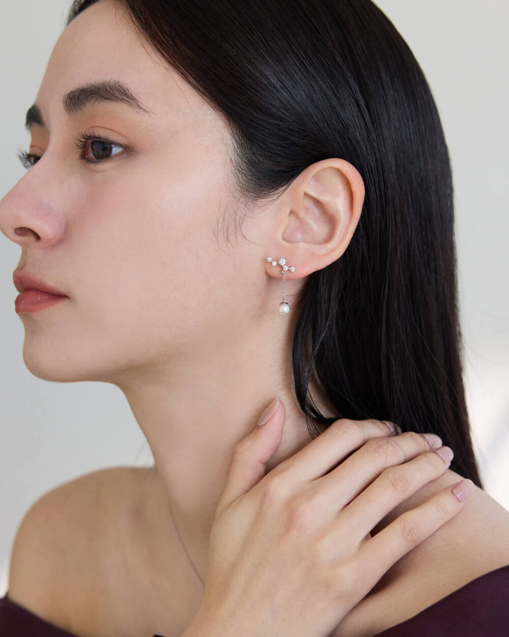 Eco安珂,韓國飾品,韓國耳環,垂墜耳環,氣質耳環,垂墜耳環,珍珠耳環,韓國珍珠耳環,淡水珍珠,天然珍珠,水鑽耳環,玫瑰金,銀色