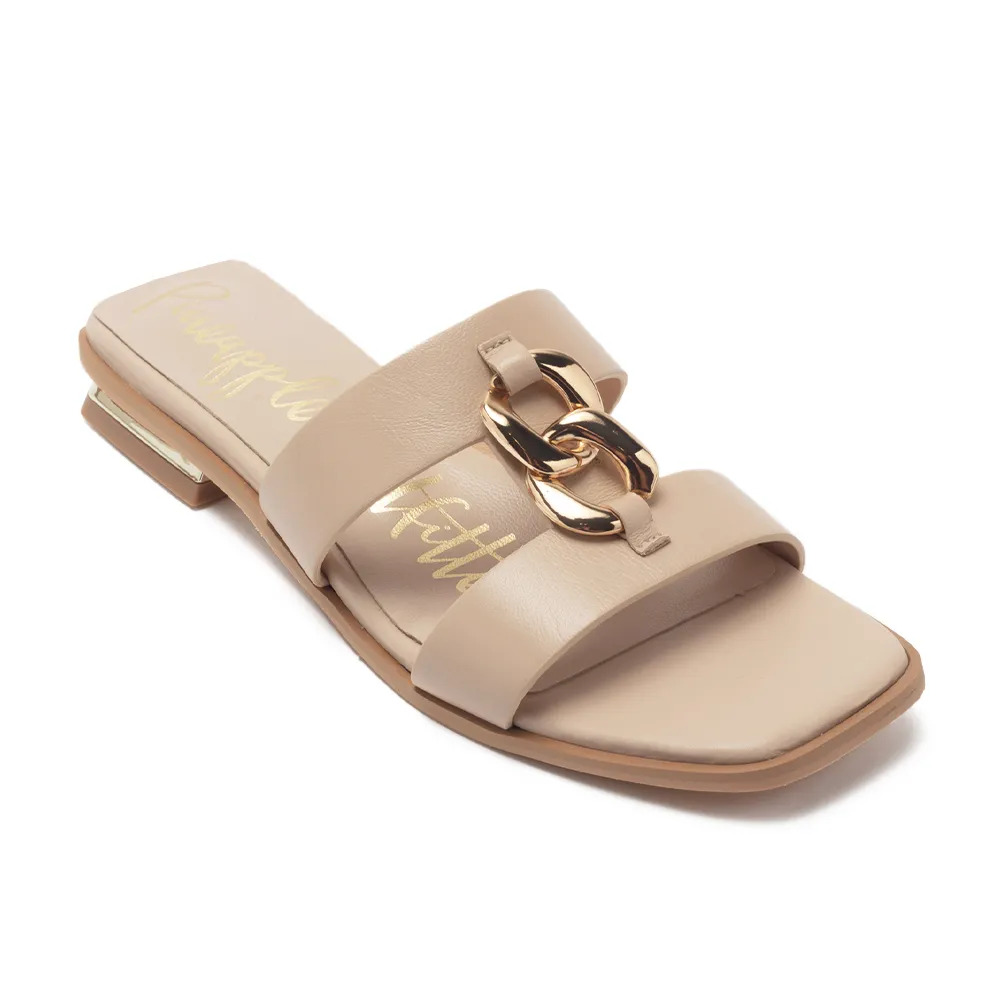 REMY 真皮金屬釦方頭拖鞋 換季出清 990up|均一價 $990|pineapple outfitter|FLAT SLIPPERS 平底拖鞋|HEEL SLIPPERS 有跟拖鞋|品牌|Pineapple Outfitter|款式 STYLE|拖鞋 Slippers|跟高 Heel Height|平底 0-2 cm