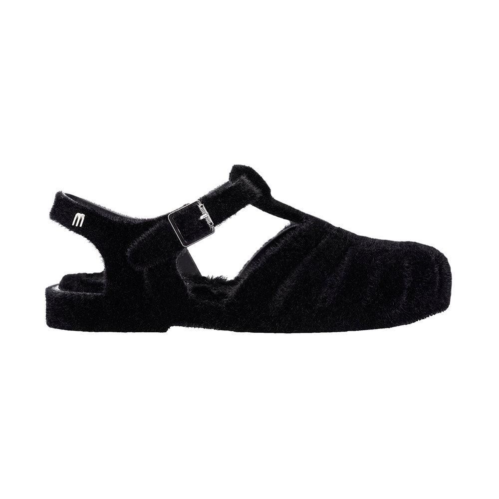 毛絨素色T字羅馬涼鞋 - 黑色, 5 L-25FW|Melissa|SANDALS 涼鞋|季別|👠👜雙週新品 | 週四上新|品牌|Melissa|款式 STYLE|涼鞋 Sandals|跟高 Heel Height|平底 0-2 cm