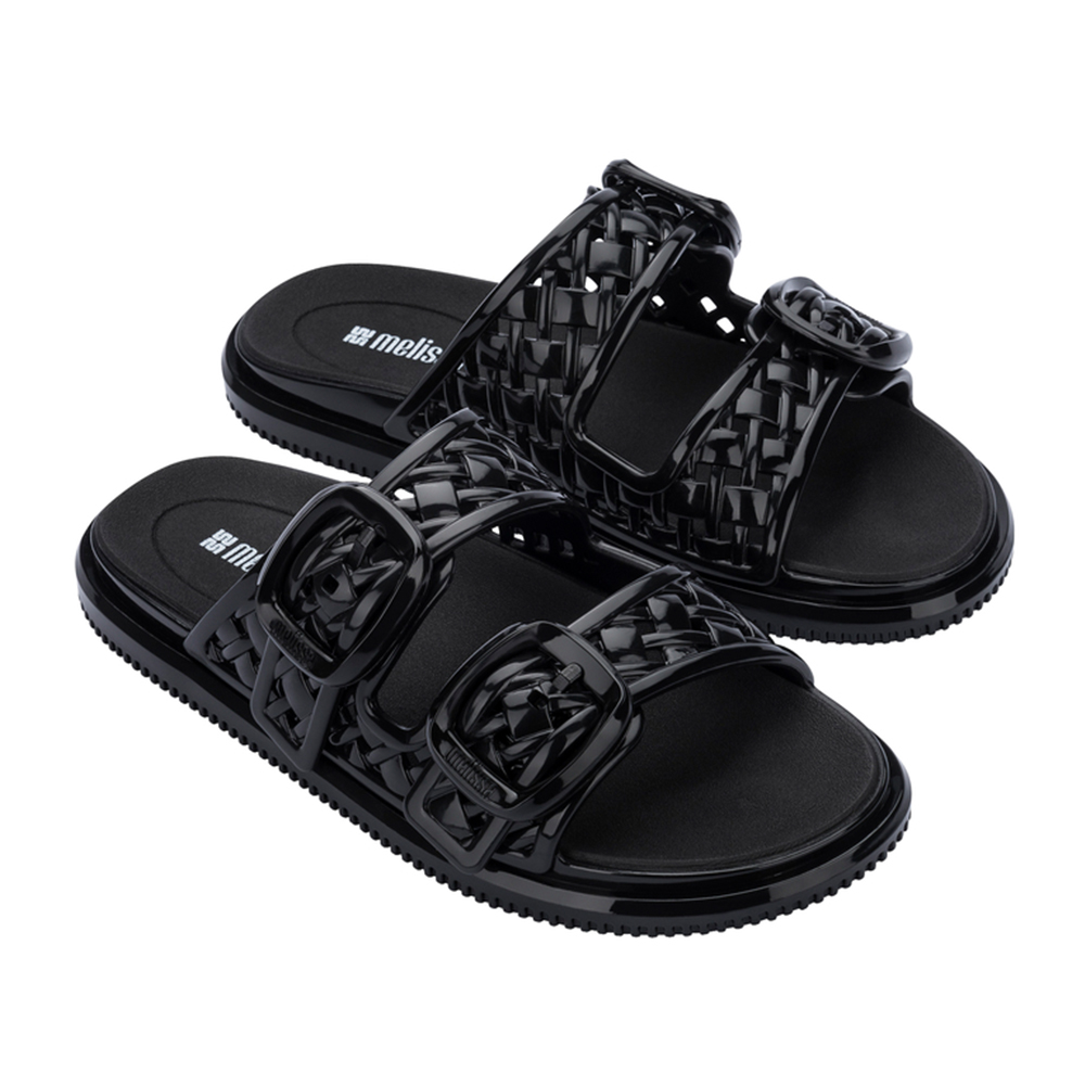編織雙扣帶平底拖鞋 - 黑色, 5 品牌|Melissa|款式 STYLE|拖鞋 Slippers|跟高 Heel Height|平底 0-2 cm