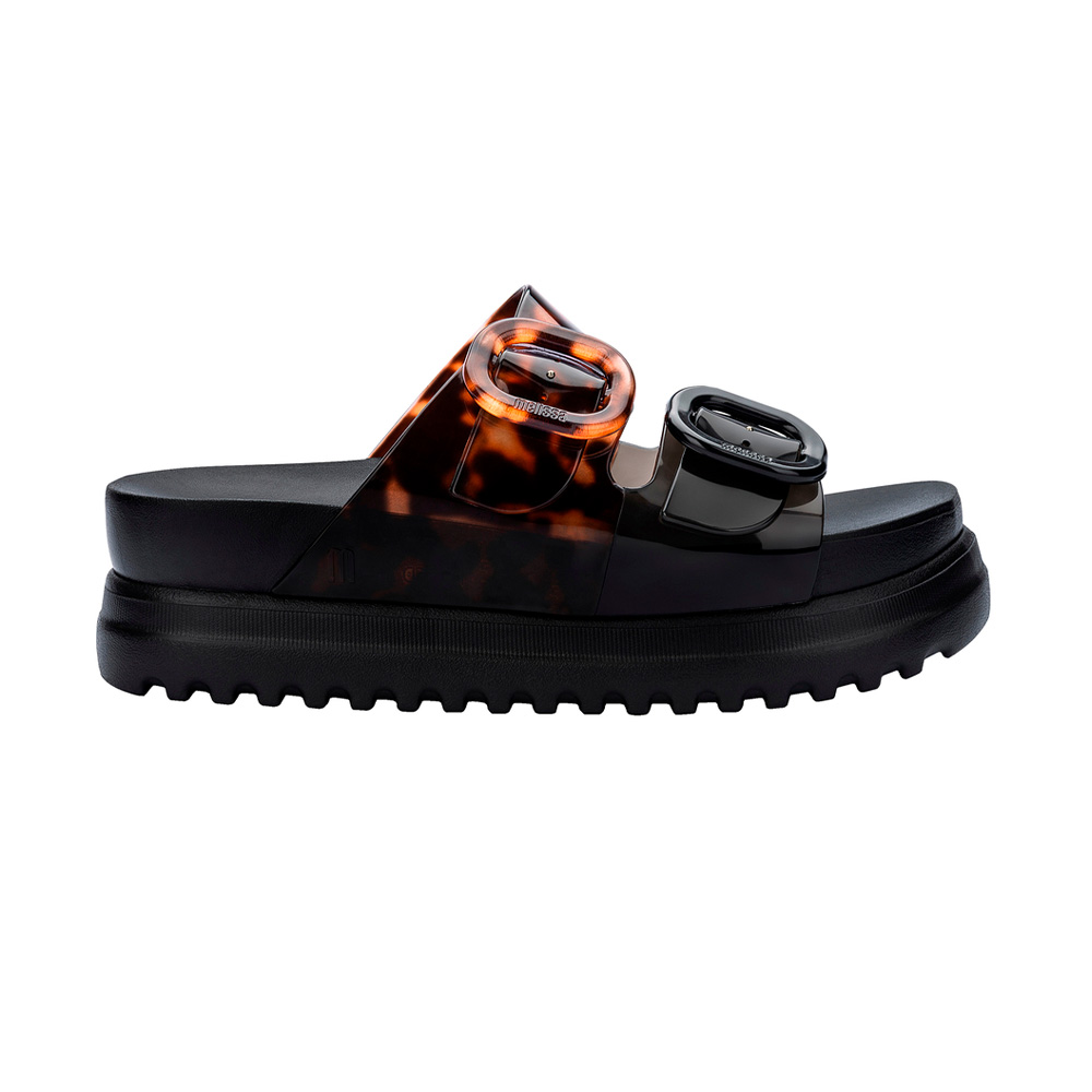 雙帶拼接厚底拖鞋 - 鏡黑色, 5 🌟功能性|厚底鞋|防水|Melissa|SLIPPERS 拖鞋|季別|L-25SS|品牌|Melissa|款式 STYLE|拖鞋 Slippers|跟高 Heel Height|中跟 5-7 cm