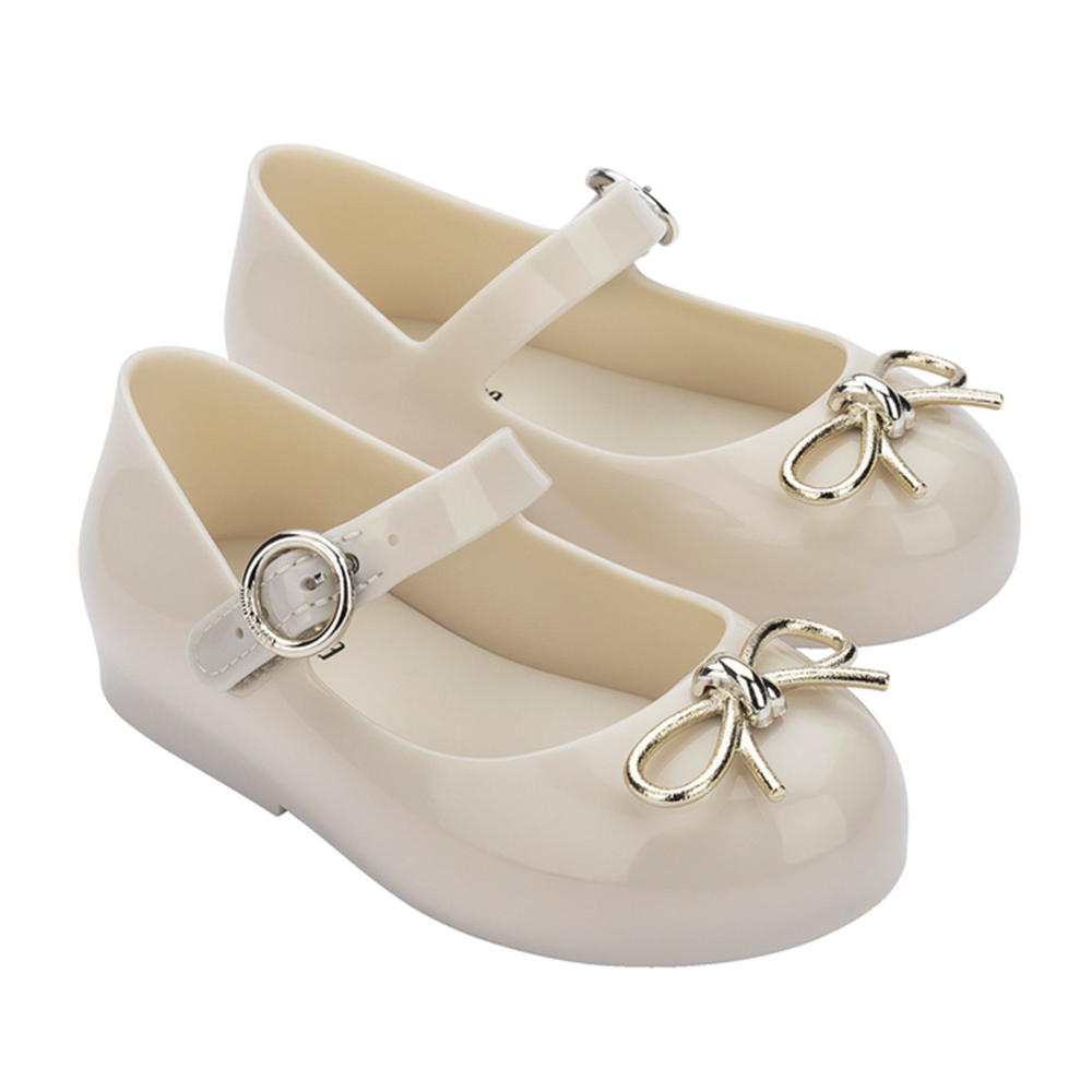 金屬線條蝴蝶結平底娃娃鞋(幼童) - 米色, 10 🟡02 JUL.|👠👜雙週新品 | 週四上新|品牌|Melissa|款式 STYLE|童鞋|跟高 Heel Height|平底 0-2 cm