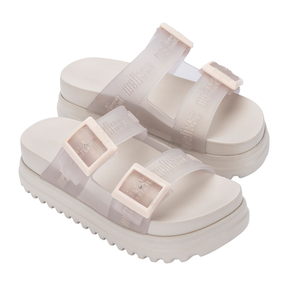 LOGO雙扣帶厚底拖鞋(大童) - 米色, 13 🟡30 JUL.|👠👜雙週新品 | 週四上新|品牌|Melissa|款式 STYLE|童鞋|跟高 Heel Height|中跟 5-7 cm