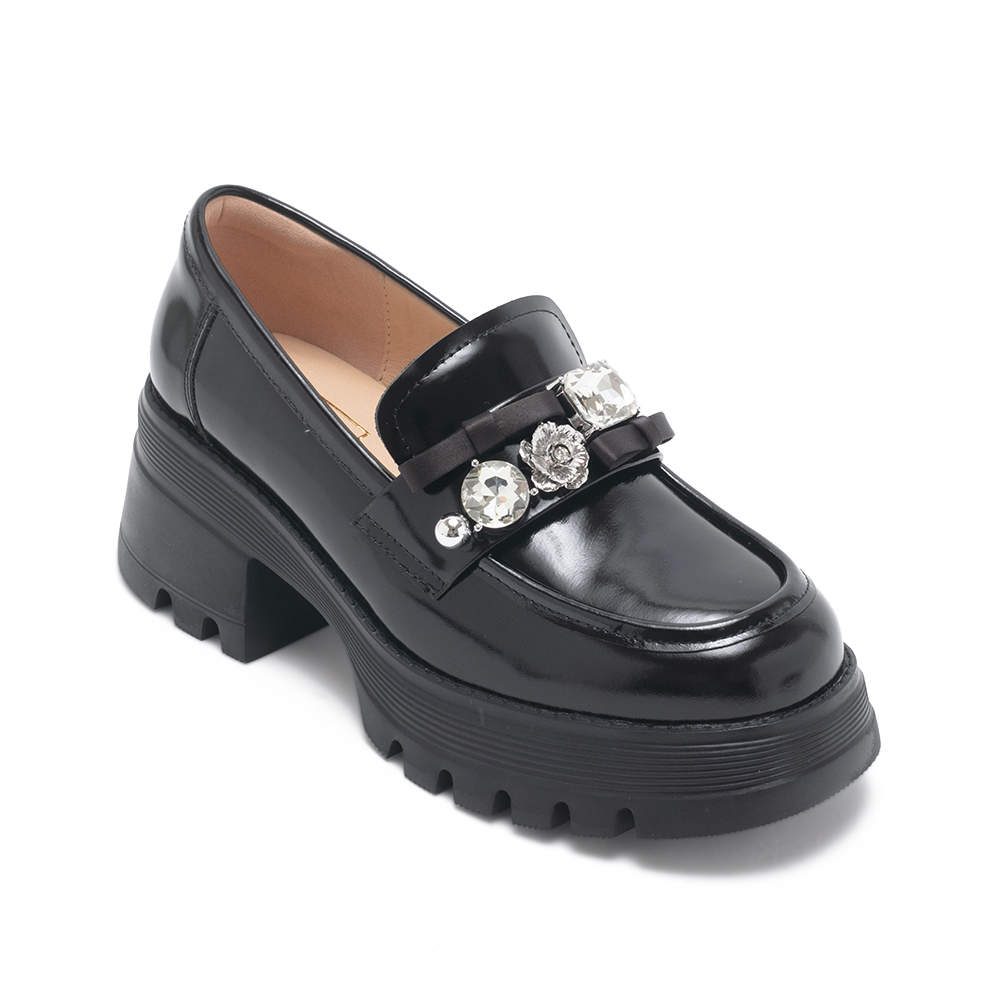 厚底閃亮鑽飾真皮樂福鞋MANOLO - 鏡黑色, 4 🟠09 OCT.|季別|PO.ES-25FW|👠👜雙週新品 | 週四上新|pineapple outfitter|LOAFERS 樂福鞋|品牌|Pineapple Outfitter|款式 STYLE|樂福鞋 Loafers|跟高 Heel Height|中跟 5-7 cm