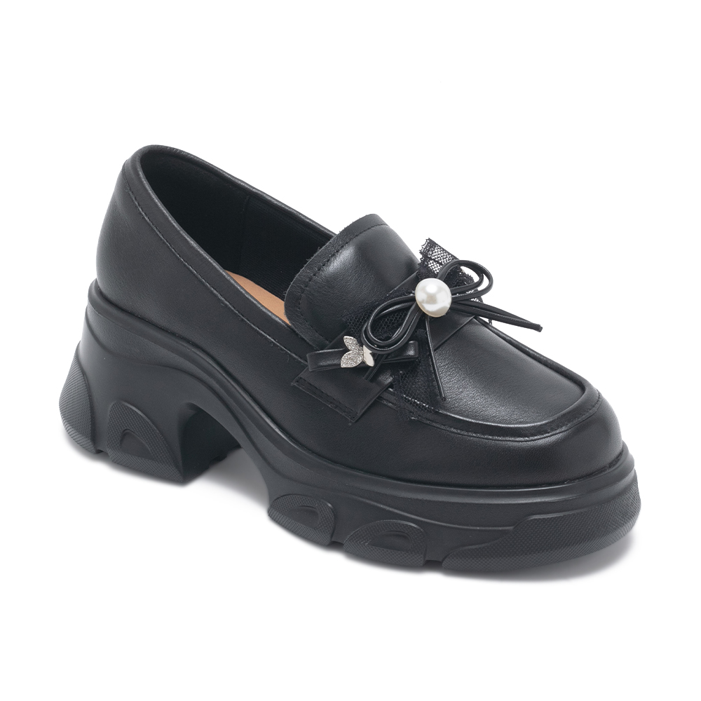 厚底蝴蝶結真皮樂福鞋MAO - 黑色, 4 🟠09 OCT.|季別|PO.ES-25FW|👠👜雙週新品 | 週四上新|pineapple outfitter|LOAFERS 樂福鞋|品牌|Pineapple Outfitter|款式 STYLE|樂福鞋 Loafers|跟高 Heel Height|中跟 5-7 cm