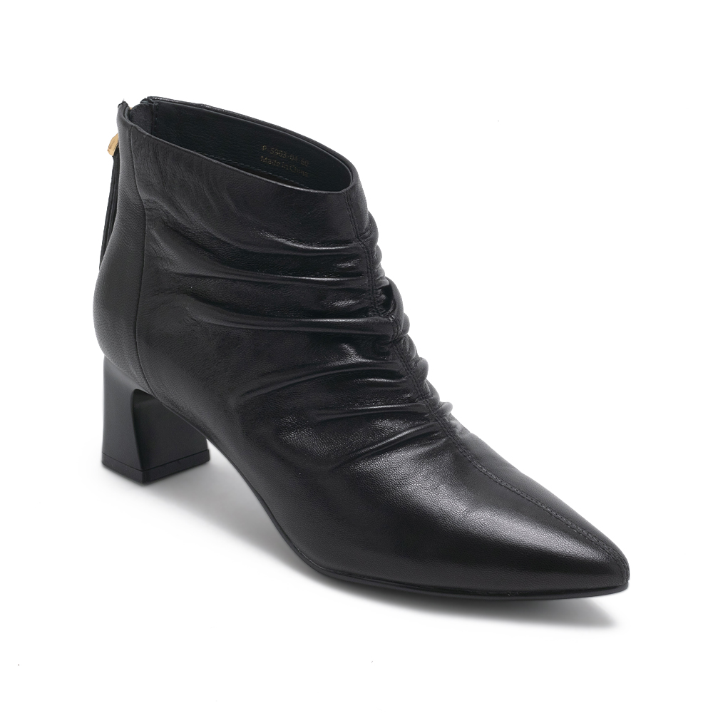 真皮抓皺尖頭粗跟短靴BONO - 黑色, 5 ⚪️6 NOV.|季別|PO.ES-25FW|👠👜雙週新品 | 週四上新|pineapple outfitter|BOOTIES 踝靴/短筒靴|品牌|Pineapple Outfitter|款式 STYLE|靴款 Boots|跟高 Heel Height|中跟 5-7 cm