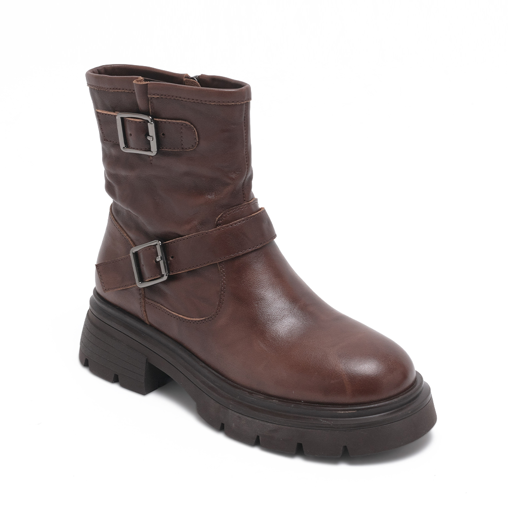 雙扣仿舊真皮短靴BIJOU - 咖啡色, 5 🟠09 OCT.|季別|PO.ES-25FW|👠👜雙週新品 | 週四上新|pineapple outfitter|BOOTS 中長筒靴/過膝靴|品牌|Pineapple Outfitter|款式 STYLE|靴款 Boots|跟高 Heel Height|低跟 3-4 cm