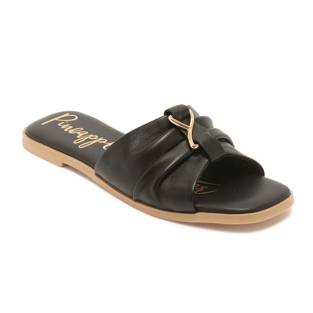 夏日輕盈抓皺真皮平底拖鞋REMEZ - 黑色, 7 👠👜雙週新品 | 週四上新|🔴21 MAY.|優惠活動 Promotion|❣️520❣️ 全館滿件現折222|品牌|Pineapple Outfitter|款式 STYLE|拖鞋 Slippers|跟高 Heel Height|平底 0-2 cm